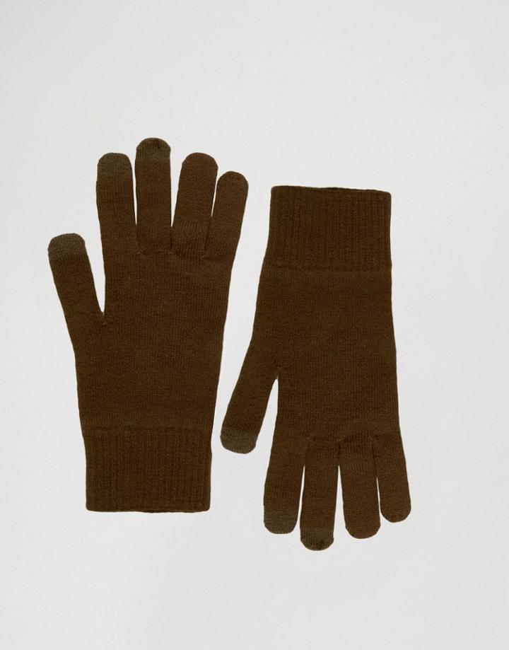 Asos Touchscreen Gloves In Khaki - Green