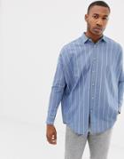 Asos Design Oversized Drop Shoulder Denim Stripe Shirt-blue