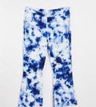 Asos Design Curve Flare Pant In Indigo Blue Tie Dye Print-multi