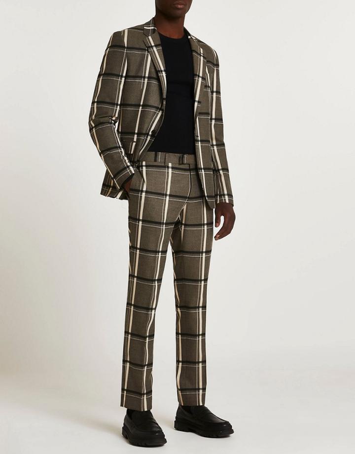 River Island Suit Pant In Black Check