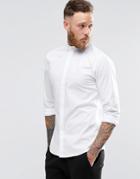 Noose & Monkey Skinny Shirt With Grandad Collar With Stretch - White