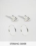 Reclaimed Vintage Hoop & Stud Earrings In 2 Pack Sterling Silver - Silver