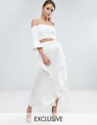 Dark Pink Ruffle Wrap Satin Skirt - White
