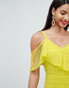 Asos Design Asymmetric Tiered Broderie Maxi Dress - Yellow