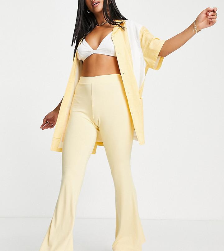 Asos Design Petite Kick Flare Pants In Buttermilk-white
