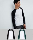 Asos Design Long Sleeve T-shirt With Contrast Raglan Sleeves Pack Save - Multi