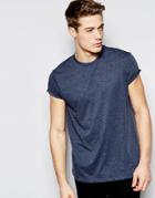 Asos T-shirt With Crew Neck In Relaxed Skater Fit And Roll Sleeve - Navy Marl