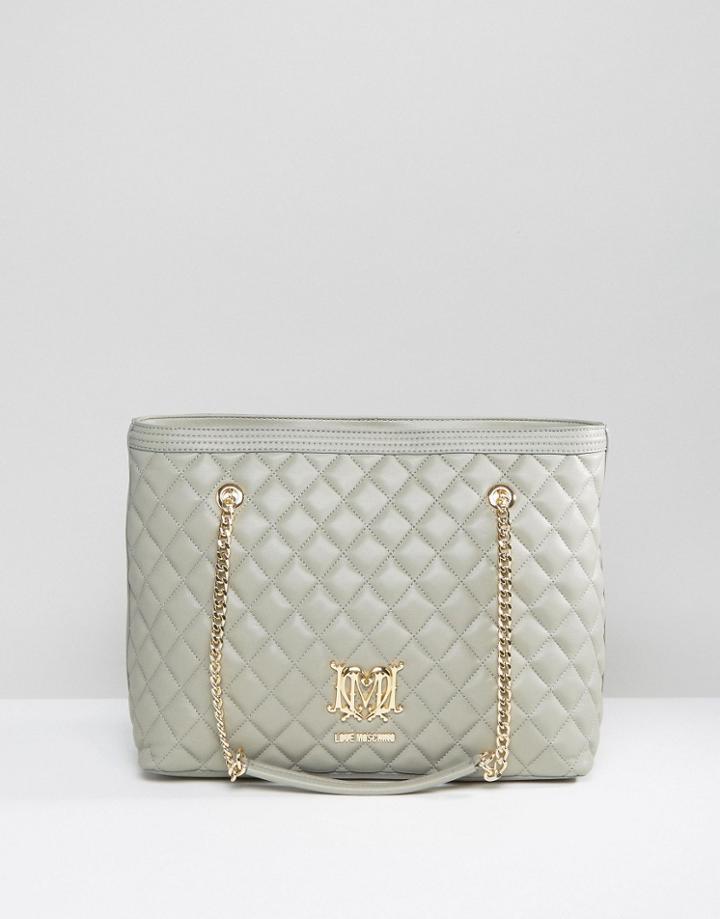 Love Moschino Quilted Shopper Bag With Chain - Gray