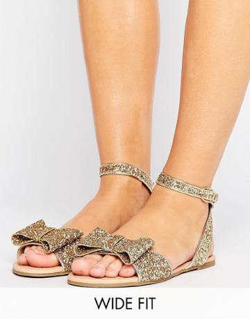 Asos Fair Lady Wide Fit Bow Flat Sandals - Gold