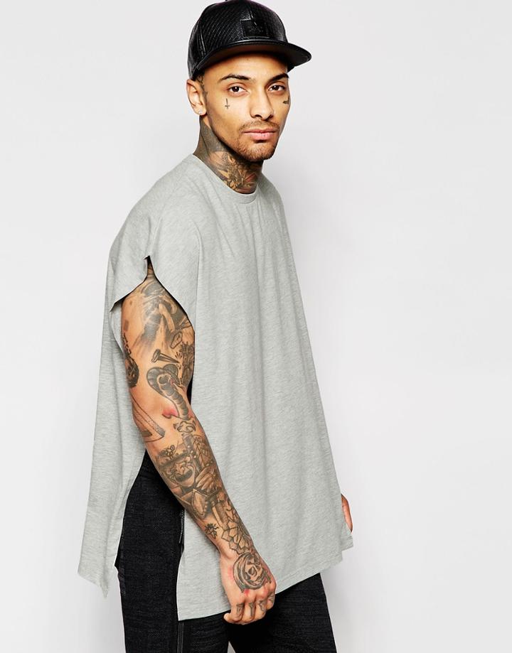 Asos Super Oversized Cape T-shirt In Gray Marl - Gray Marl