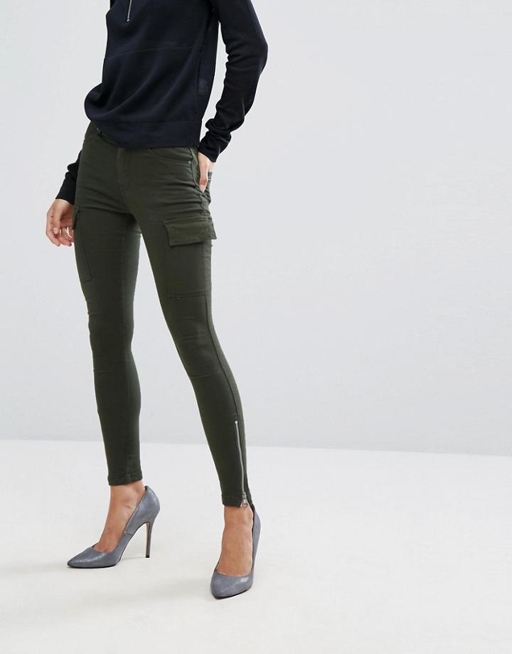 Dr Denim Skinny Pant With Zip Detail - Green