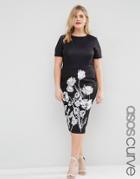 Asos Curve Mono Floral T-shirt Dress - Mono