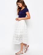 New Look Lace Balloon Midi Skirt - White