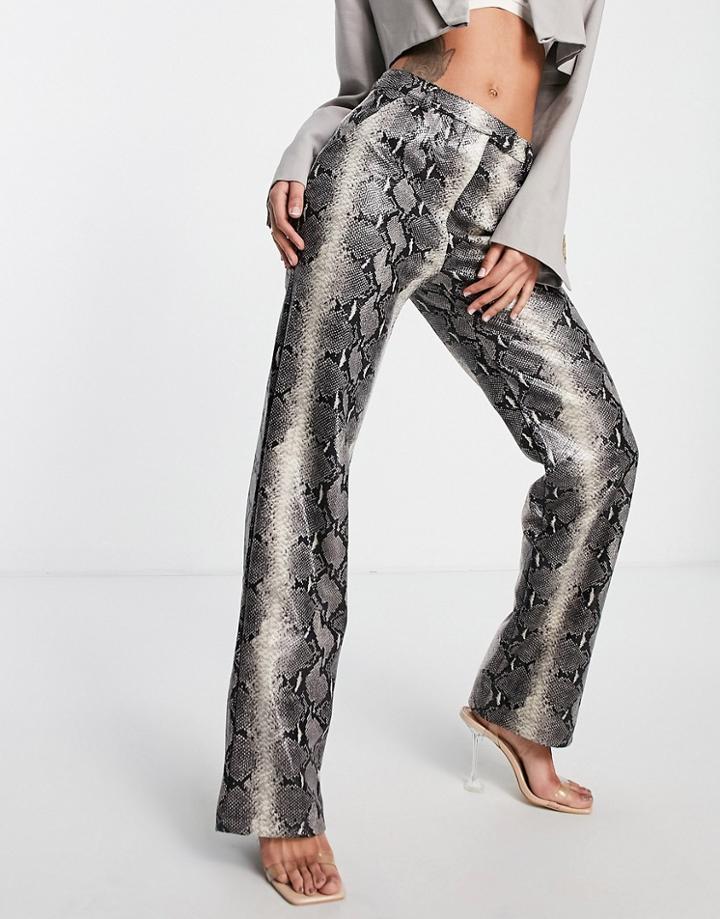 Club L London Leather Look Wide Leg Pants In Snake Print-multi