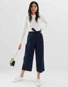 Asos Design Linen Tie Waist Culottes - Navy