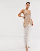 Asos Design Embellished Faux Feather Hem Maxi Dress - Pink