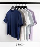 Asos Design 5 Pack T-shirt With Roll Sleeve-multi