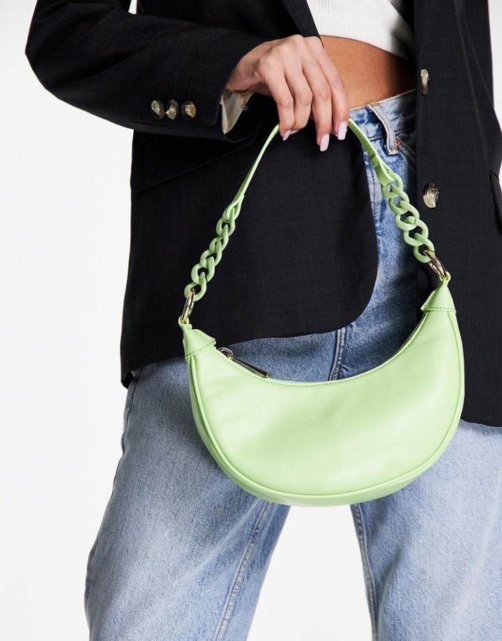 Asos Design Half Moon Shoulder Bag With Resin Strap In Lime Green