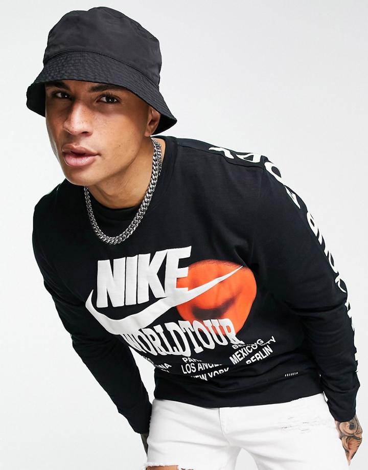 Nike World Tour Pack Graphic Print Long Sleeve T-shirt In Black