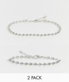 Asos Design Ball Chain Bracelet Pack In Silver Tone