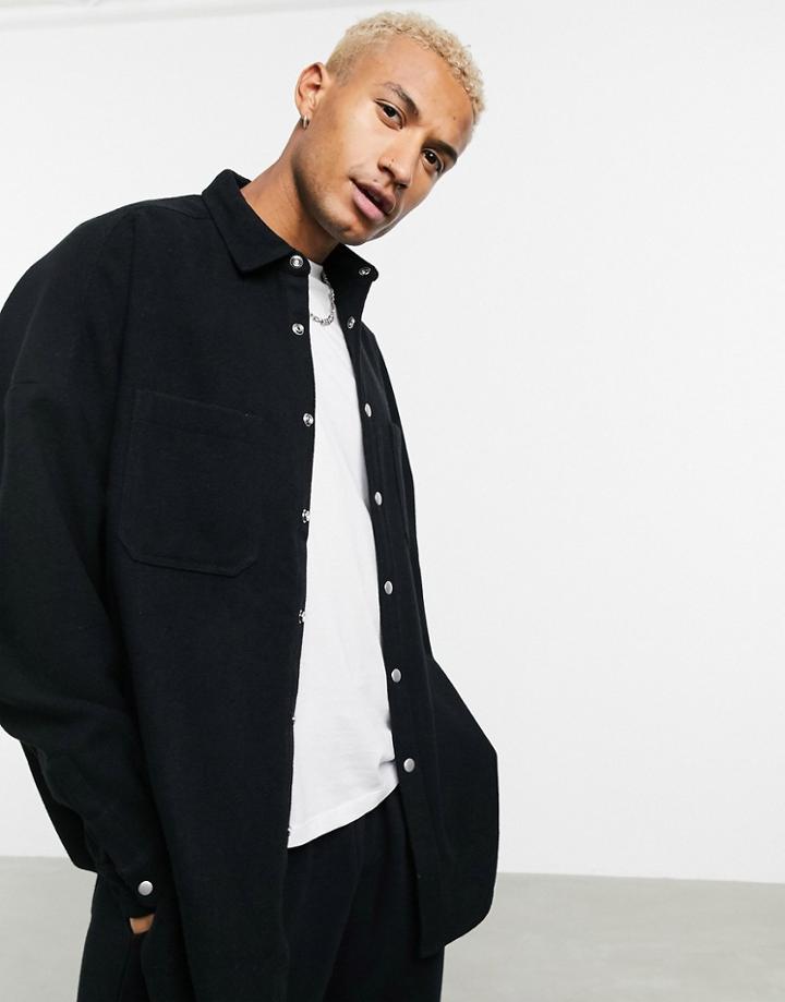 Asos Design Wool Mix Shirt In Black