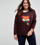 Brave Soul Plus Foxy Holidays Sweater - Red