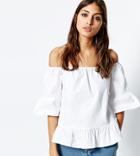 See You Never Fluted Bardot Top - White