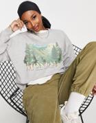 Asos Design Sweatshirt With Scenic Graphic Print In Gray Heather