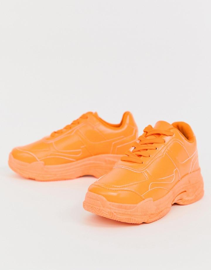 Public Desire Dash Neon Orange Color Drenched Sneakers - Orange