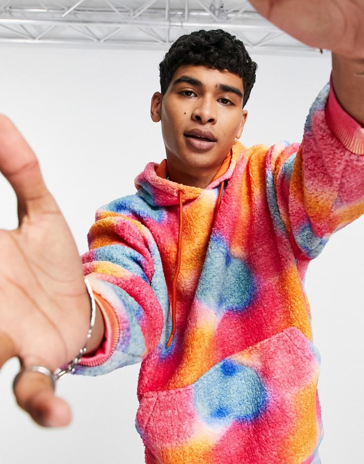 Asos Design Oversized Hoodie In Teddy Fleece With Ombre Dip Dye-multi