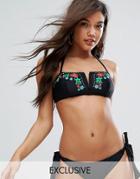 South Beach Embroidered Bikini Top - Black