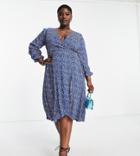 Ax Paris Plus Wrap Midi Dress In Blue Polka Dot-red