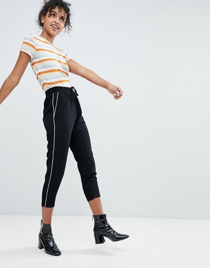 Monki Side Stripe Peg Leg Pants - Black