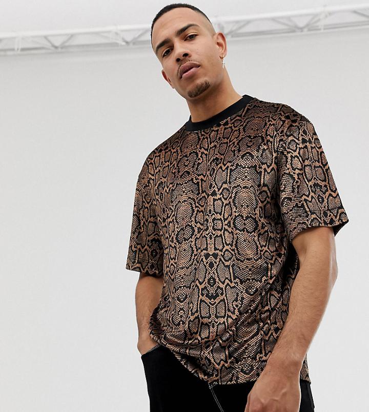 Collusion Tall Velvet Snake Print T-shirt-brown