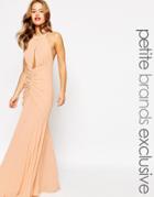 Jarlo Petite Keyhole Halter Maxi Dress With Ruched Detailing - Beige