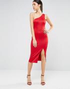 Ax Paris One Shoulder Midi Dress With Thigh Split - Red