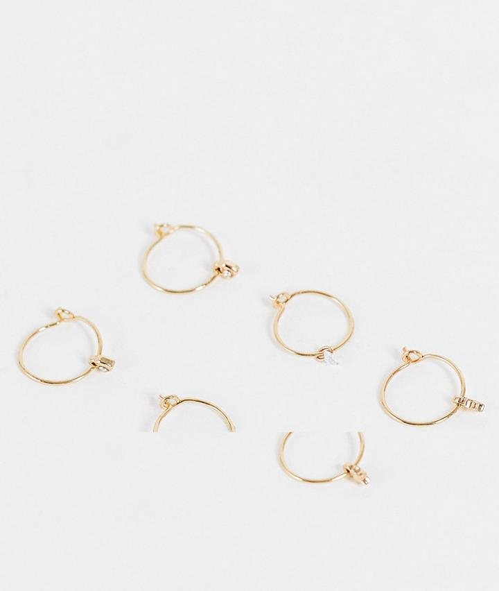 Topshop Heart And Star Fine 3 X Multipack Hoop Earrings In Gold