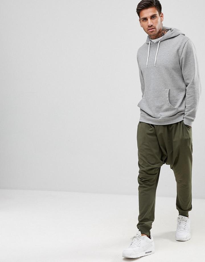 Asos Lightweight Extreme Drop Crotch Jogger In Khaki - Green