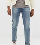 Asos Design Tall Tapered Jeans In Mid Wash-blue