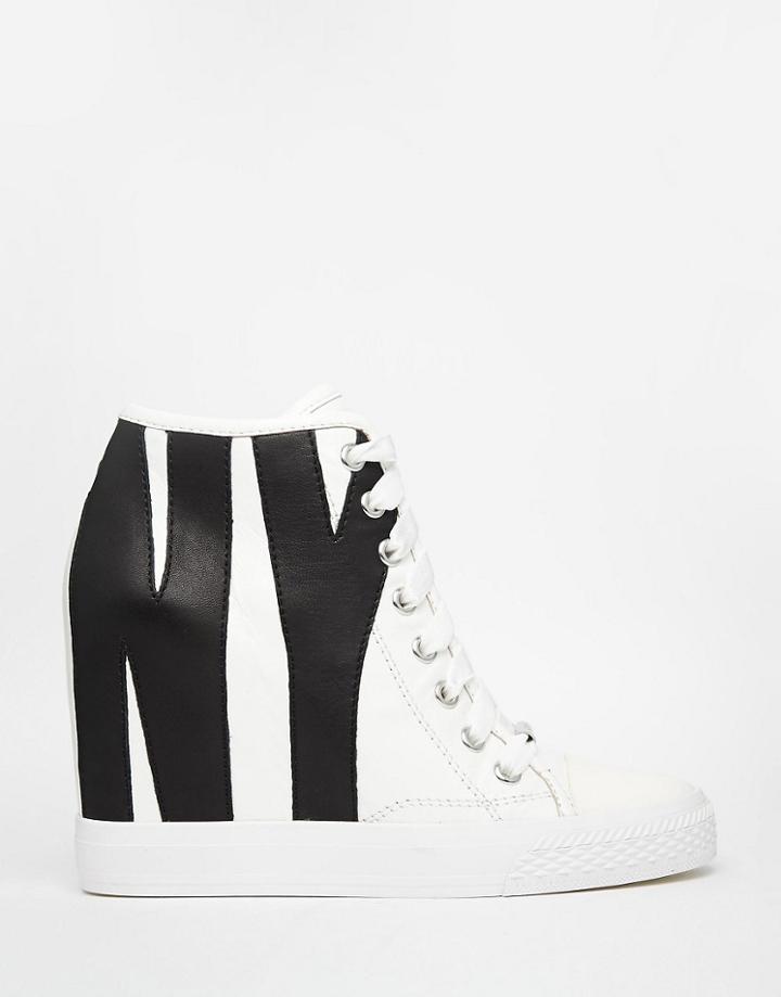 Dkny Active Grommet Large Logo Leather Wedge Sneaker - White