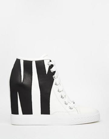 Dkny Active Grommet Large Logo Leather Wedge Sneaker - White
