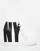 Dkny Active Grommet Large Logo Leather Wedge Sneaker - White
