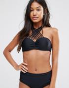 Missguided Strappy Cross Front Halter Bikini Top - Black