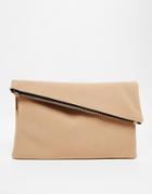 Asos Square Clutch Bag With Slanted Zip Top - Nude