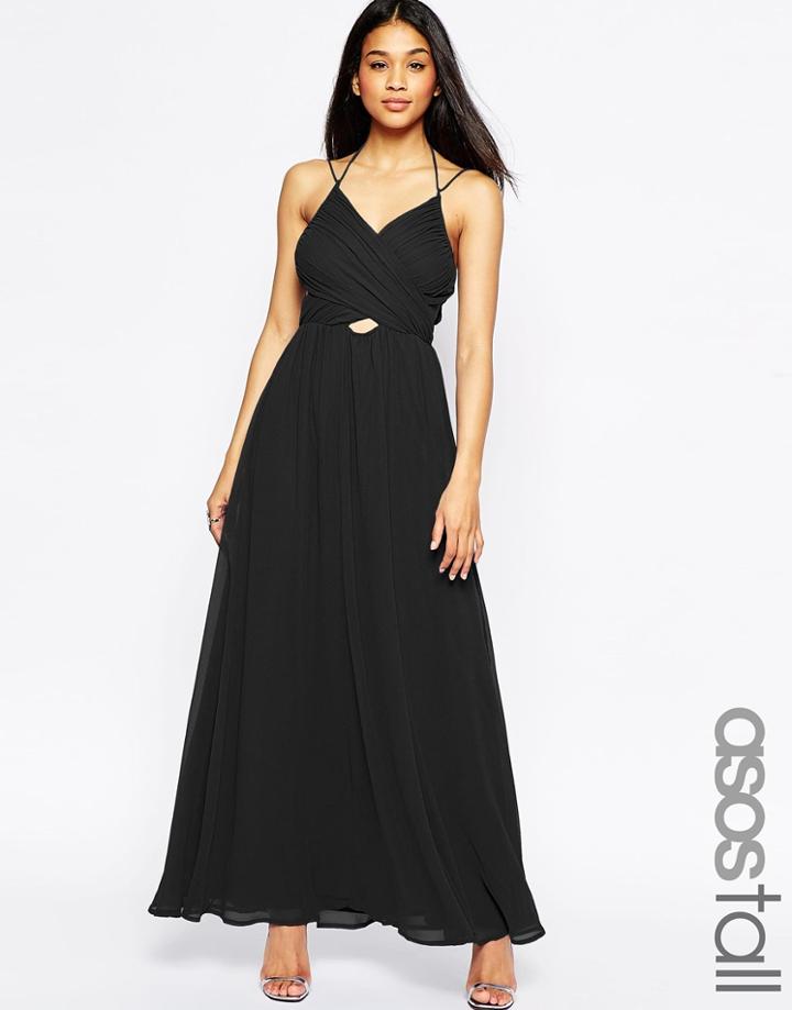 Asos Tall Halter Neck Maxi Dress With Cut Out Side - Black