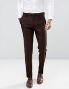 Asos Slim Suit Pants In Brown Harris Tweed 100% Wool - Brown