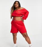 Public Desire Curve Off Shoulder Crop Sweatshirt Set In Red