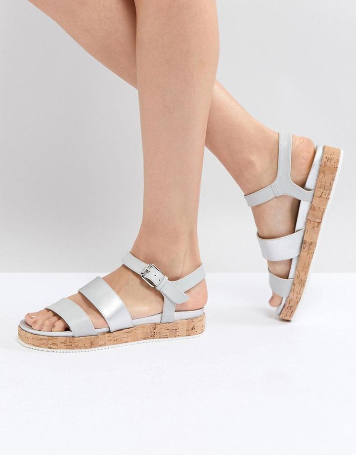 Head Over Heels By Dune Blue Cork Flatform Sandals - Silver