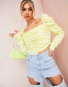 Asos Design Linen Square Neck Ruched Top In Yellow