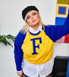 Labelrail X Francesca Perks Slogan Knit Sweater In Cobalt Blue And Yellow